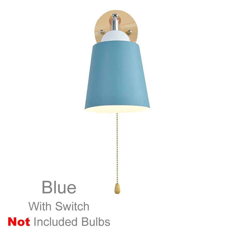 Blue with switch Скандинавский деревянный настенный светильник s прикроватный настенный светильник E27 с выключателем на молнии современный настенный светильник для спальни macaroon 6 цветов 85-285 в - Цвет абажура: Blue with switch