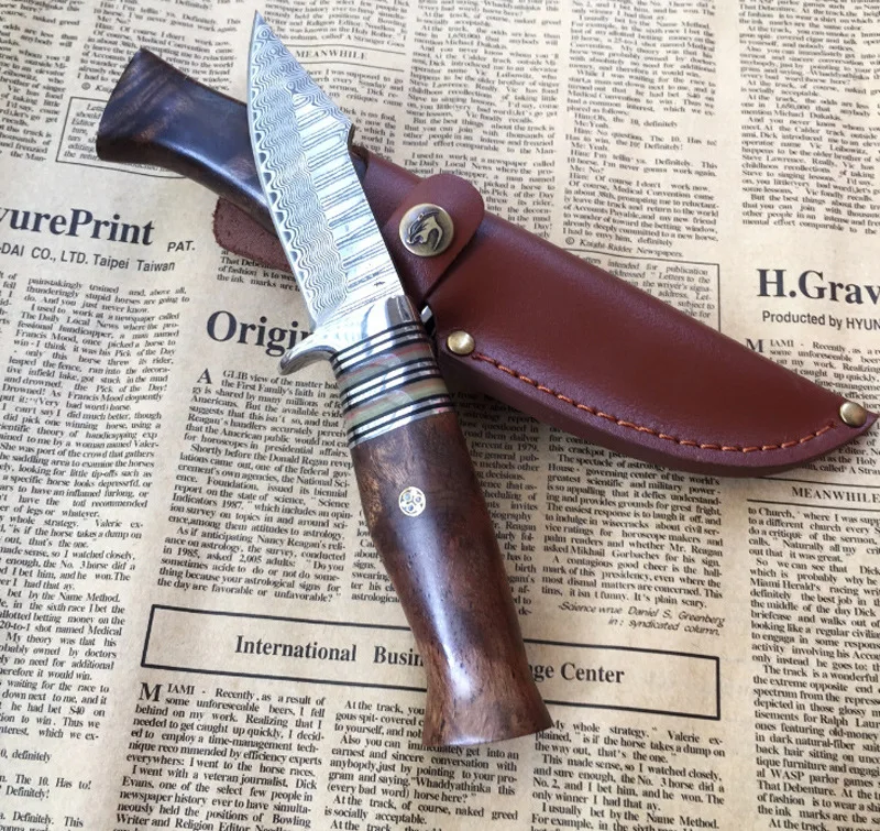 Нож из дамасской стали высокой твердости для выживания в дикой природе