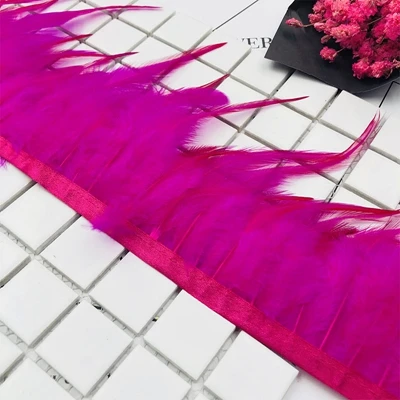 Цена по прейскуранту завода за 20 ярдов хорошее качество натуральный бирюзовый синий петух Шиншилла петух седло перо отделка 10-15 см в ширину - Цвет: hot pink