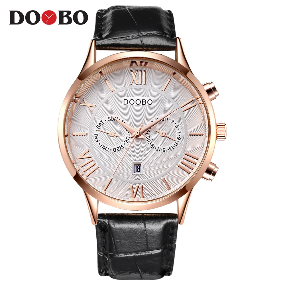 Doobo спортивные часы мужские золотистые Водонепроницаемый кожа Бизнес Кварцевые