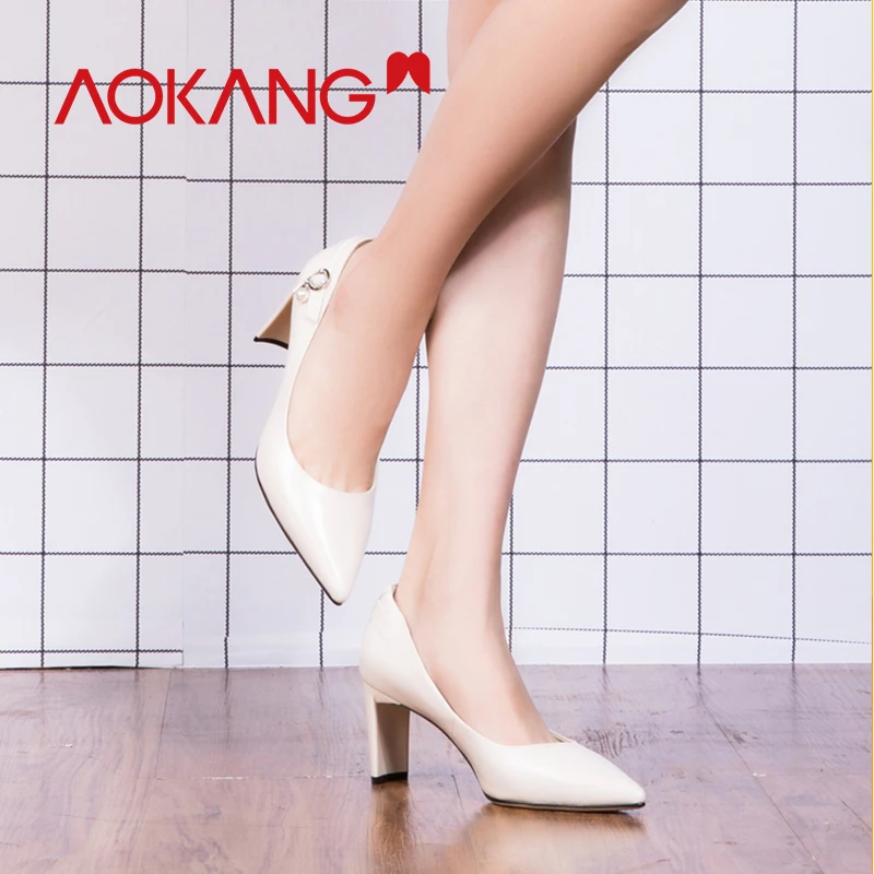 AOKANG/Женская обувь коллекция 2019 года женские туфли из натуральной кожи на высоком