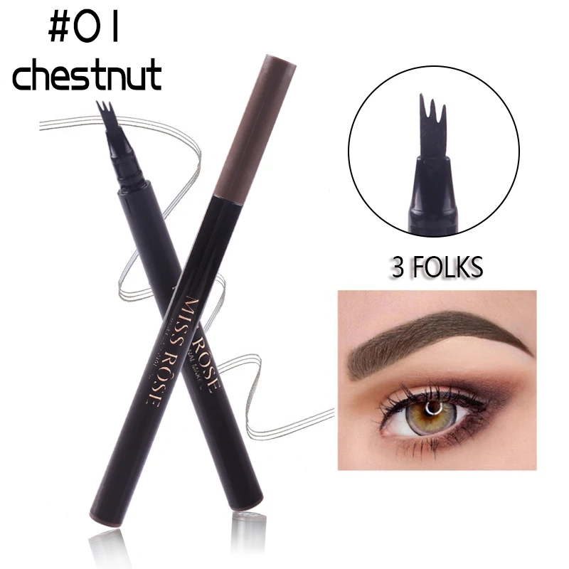 01 Chestnut MISS ROSE, новинка, 3 головки, микроблейдинг, для бровей, тату, ручка, вилка, кончик, эскиз, водонепроницаемый, для бровей, карандаш для женщин, макияж, TSLM2 - Цвет: 01 Chestnut