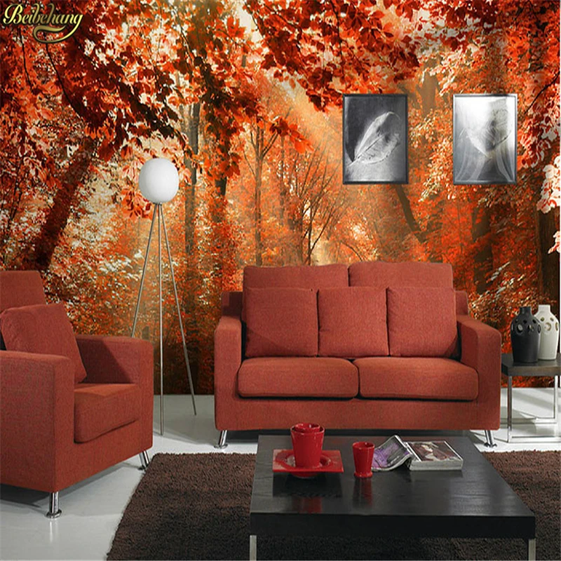 3d обои beibehang с изображением Красной Березы листьев леса|wallpaper landscape|wall paper printsmural