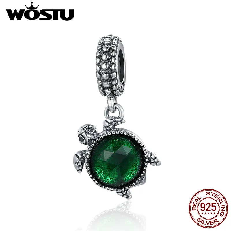 WOSTU 100% 925 пробы серебряные животные Черепаха Приключения Висячие Бусы подходят