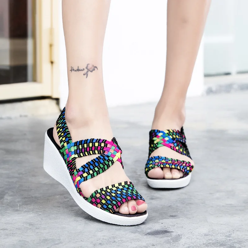 

2018 new Korean women's sandals hand-woven wedges women's sandals thickening women's sandals sandalias de mujer verano