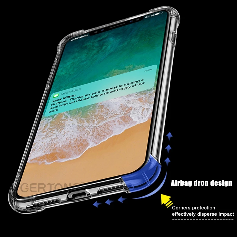 Роскошный противоударный прозрачный чехол GerTong для iPhone X 7 8 Plus 6 6s 10 5 SE силиконовый