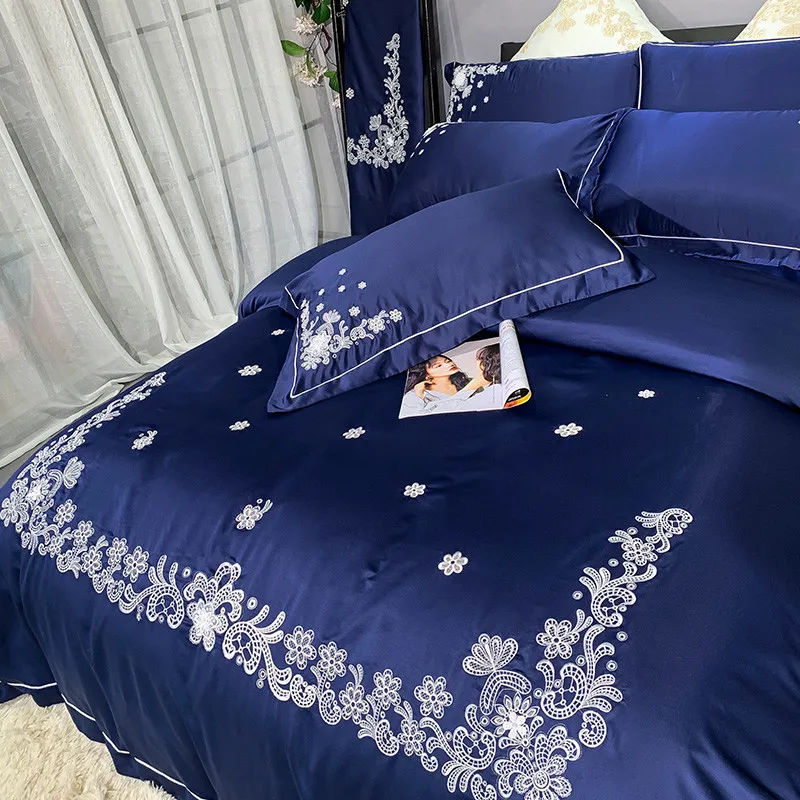 Роскошный стиль дворца моющийся Шелковый комплект постельного белья