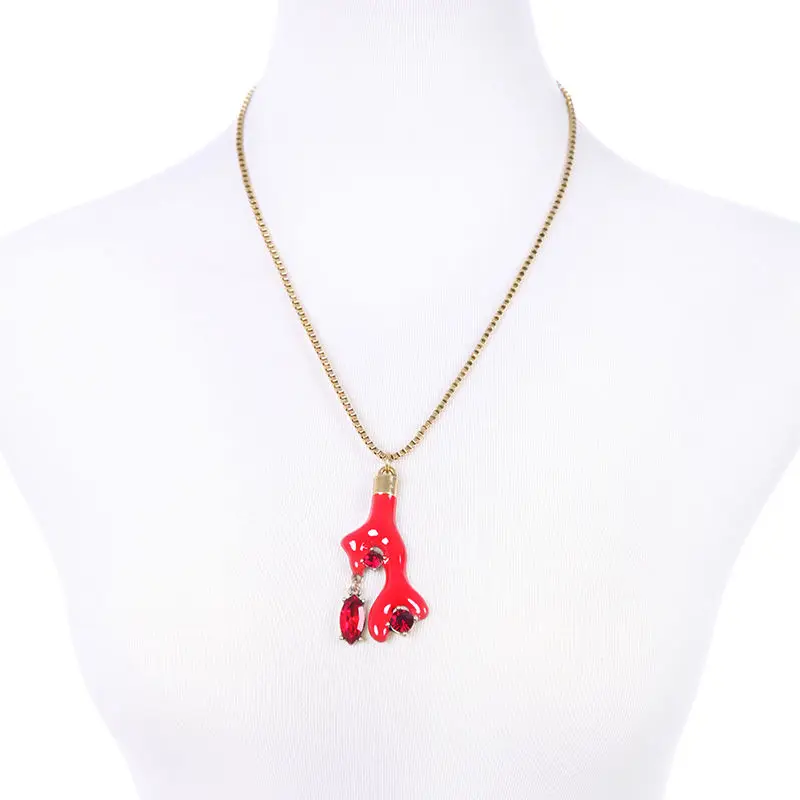 Ожерелье с эмалью Красного коралла изящные драгоценные камни Новое поступление