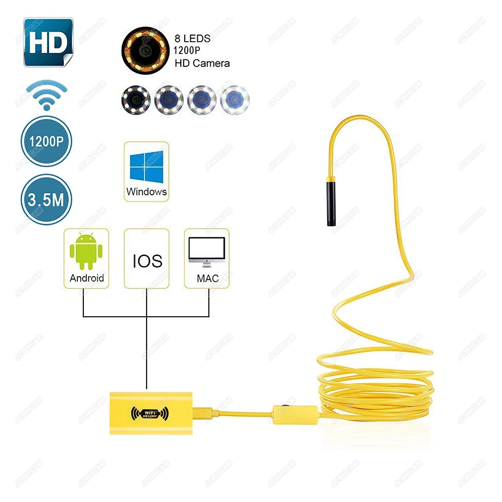 1 м 2 5 WIFI эндоскоп 1200P HD камера 8 мм для Android IOS iPhone Проводная труба змеиная