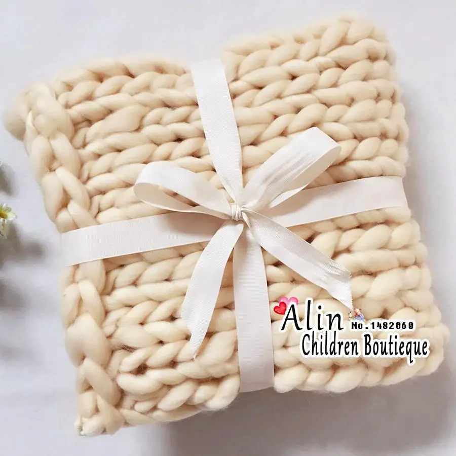 beige 55*55 см массивное Вязаное детское одеяло s новорожденный реквизит для фотосессии, Детское покрывало для фото корзины ручной работы,# P1015 - Цвет: beige