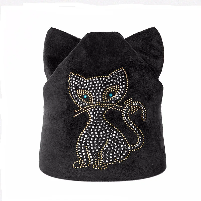 UDIAMOND, зимняя женская шапка, фланелевая, Skullies, шапка с кошачьими ушками, женские вязаные шапки, для женщин, милые, пушистые, шапки
