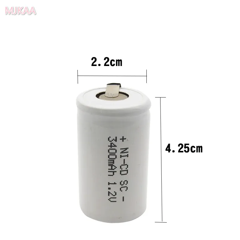 24 шт. SC 3400mah 1 2 V перезаряжаемая батарея 4/5 Sub C ni cd ячейка с вкладками для