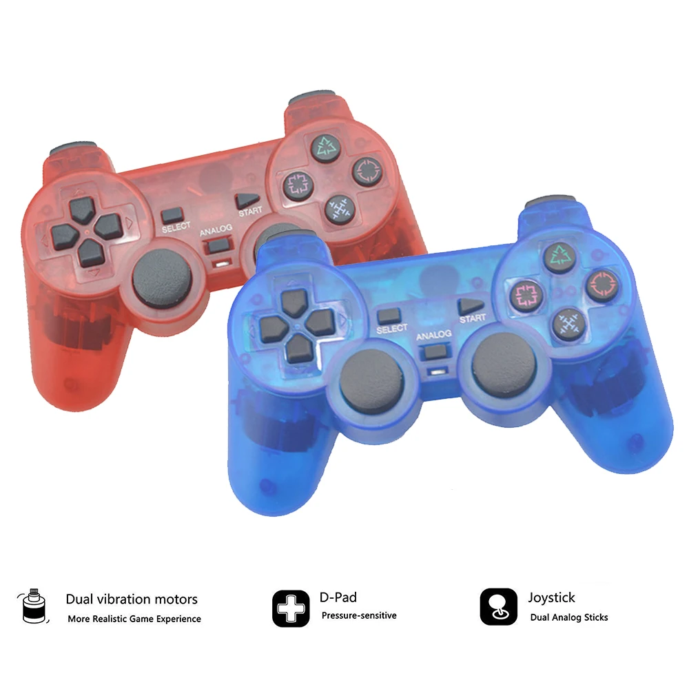 Прозрачный беспроводной геймпад для sony PS2 контроллер Вибрационный шок джойстик беспроводной контроллер для Playstation 2 Консоль джойстик