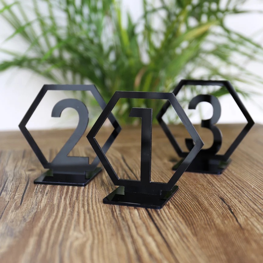 Геометрические настольные цифры для свадьбы золотые лазерные шестигранные с