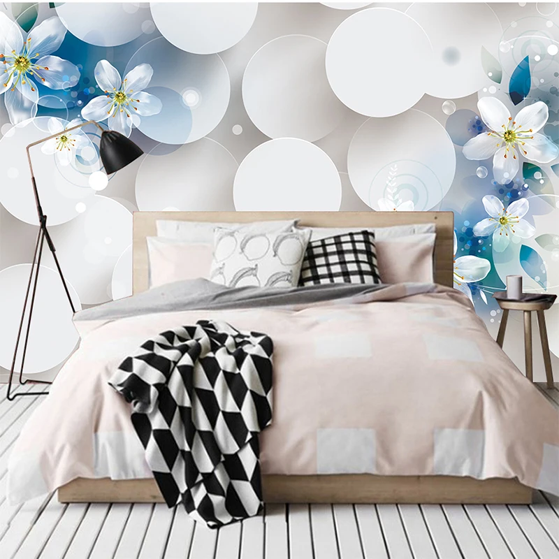 Фотообои на заказ современные 3D обои с тиснеными голубыми цветами Настенные для