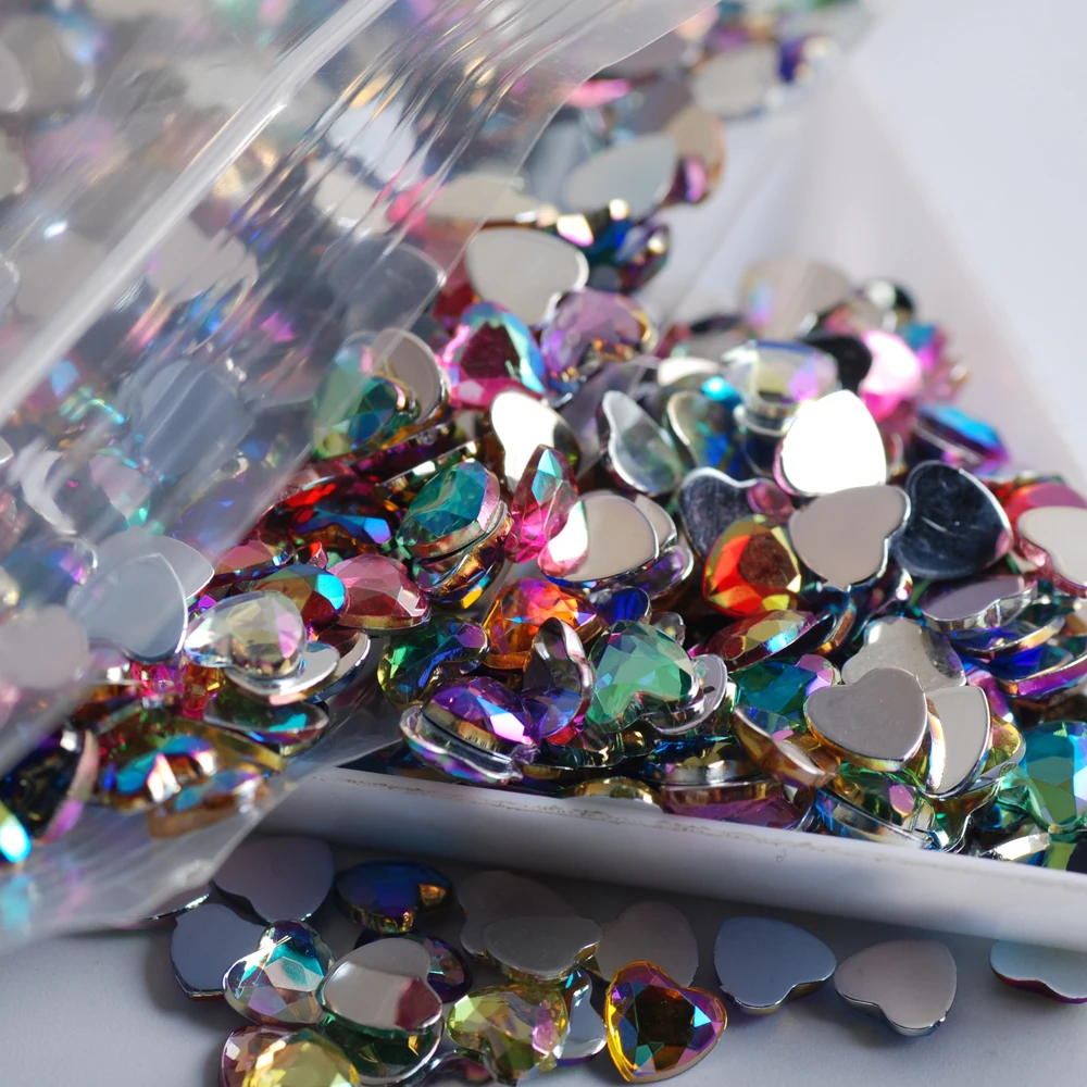 

Acrylic Crystal Nail Art 6mm Rhinestone Heart Love Shape Colorful AB Flat Bottom Stone Accessories for Nail Styling 500pcs