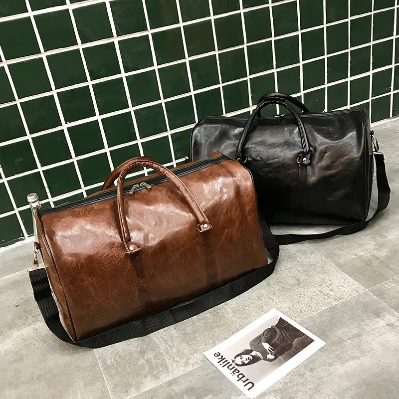 

Free Shipping Popular Design PU Leather Weekend Duffel Bag Portable Highcapacity Men's Leisure Business Travel Bag Black Handbag