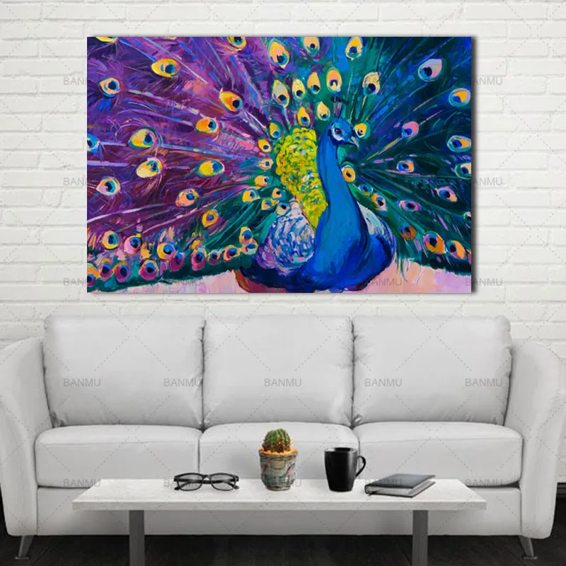 

Canvas Prints Home Decor Modern Animal Wall Art Painting Peacock Unframed Modern Vintage Blue Peacock Wall Painting