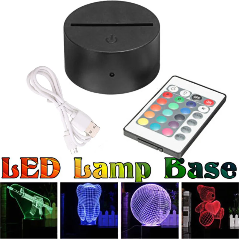 Led lamp base USB Cable Touch switch Modern Black Remote Control Night Light Acrylic 3D night Assembled Base | Лампы и освещение