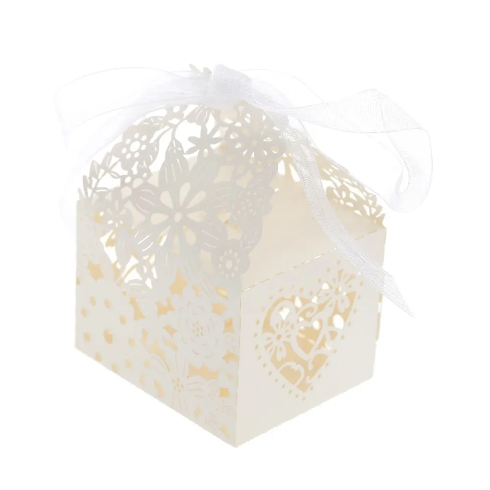 20 шт. Милая коробка конфет с резным цветком элегантная лентой для вечеринки дня