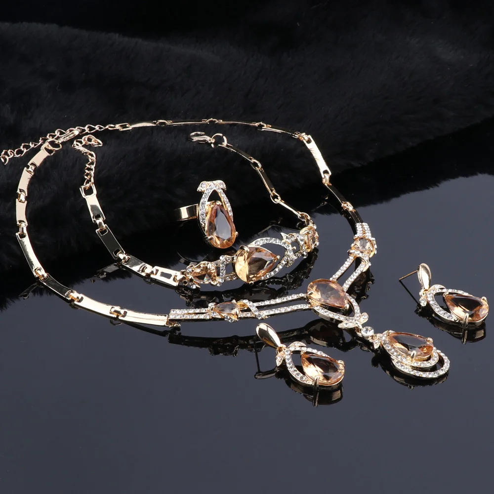 Комплект ювелирных изделий золотого цвета с цирконием шампань серьги для женщин