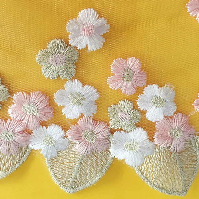 1 ярд 18 см широкая розовая Цветочная кружевная Лоскутная Ткань цветная вышитая