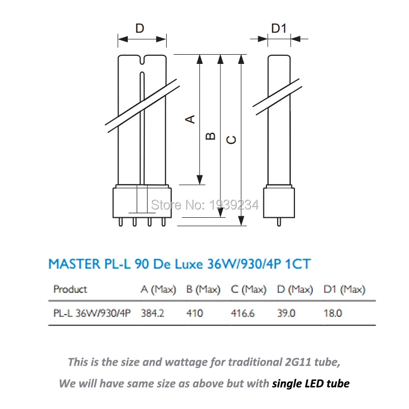 22 Вт 417 мм 2g1 фотолампа 4 контакта |