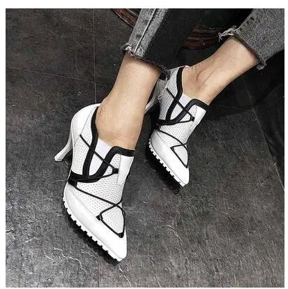 Heel 8cm Новое поступление, женские туфли-лодочки с перфорацией, Женская дышащая обувь на шнуровке, на высоком каблуке 5-8 см, с перекрестной шнуровкой, повседневная обувь для девочек - Цвет: Heel 8cm