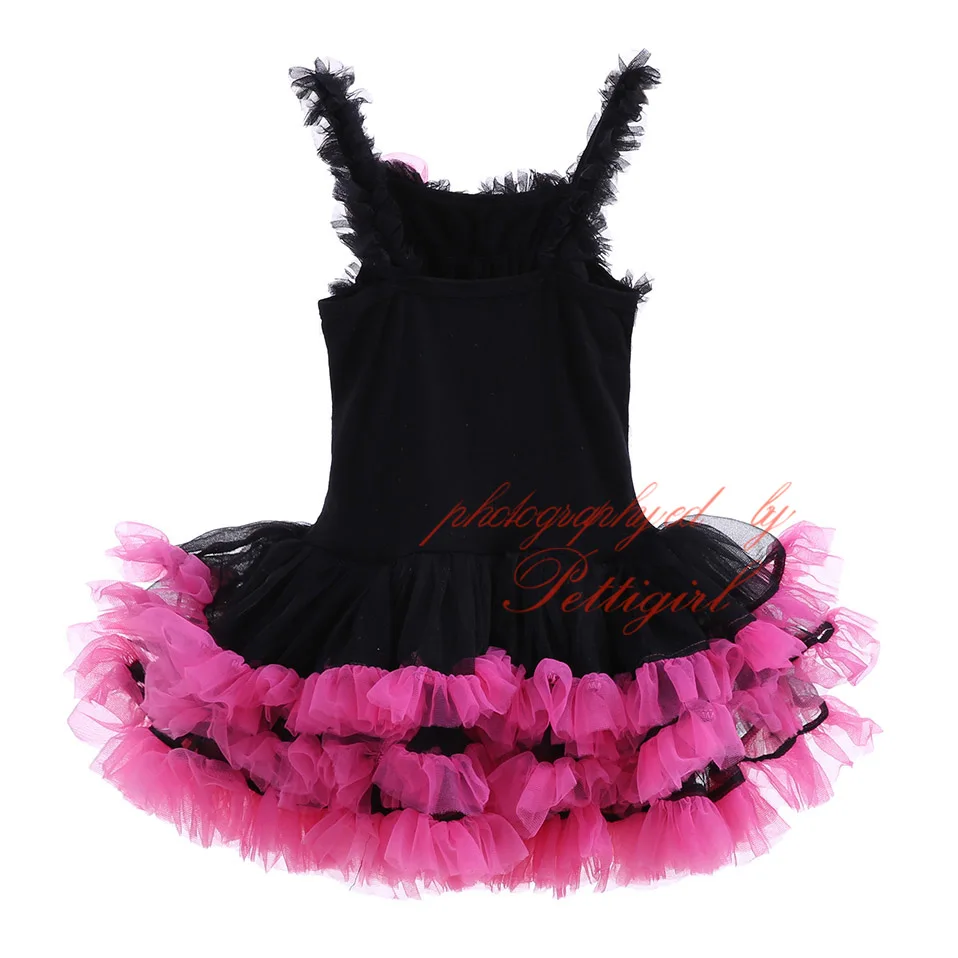 Cutestyle Fashionable Black And Hot Pink Girls Tutu Dress With Flower Multilayer Princess Ballet Dance Costume TD20423-06 | Детская