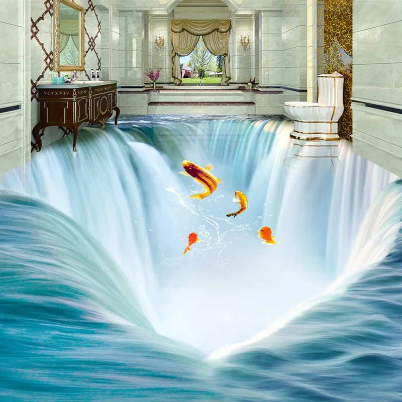 Фотообои 3D пейзаж с водопадами напольная плитка Рисование фрески ванная комната