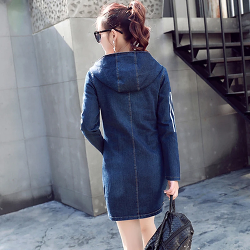 Женское джинсовое платье с капюшоном облегающее эластичное Повседневное