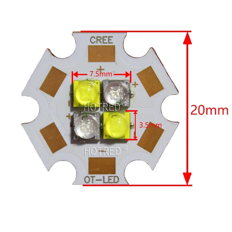 20 Вт Cree XTE XT-E 4 светодиода 4 чип светодиодный излучатель светильник 3 в 6 в 12 В Холодный белый Теплый Нейтральный белый королевский Blue450nm на 20 мм медной печатной плате