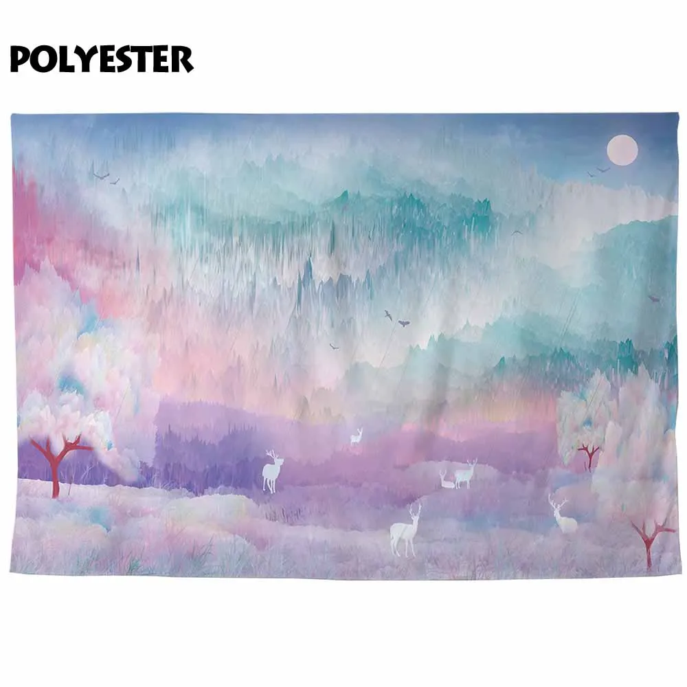 Фон для фотосъемки Allenjoy с акварелью ночным лесом деревом оленем луной |