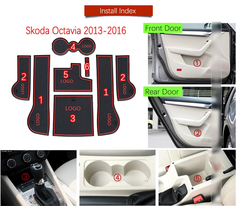 Противоскользящий коврик для разъема ворот резиновые подставки Skoda Octavia A7 2013 2014