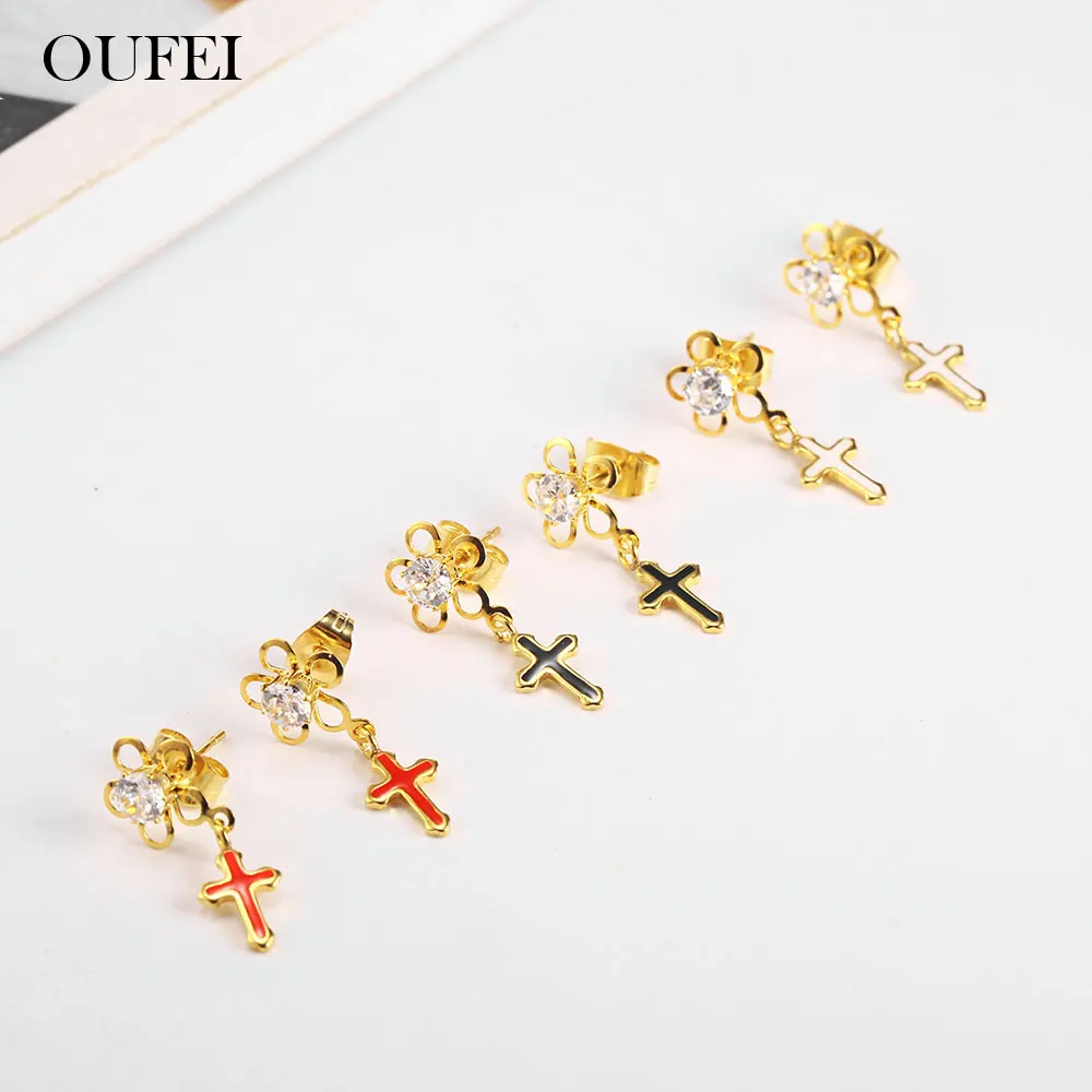 Женские серьги с крестом OUFEI ювелирные изделия из нержавеющей стали женские