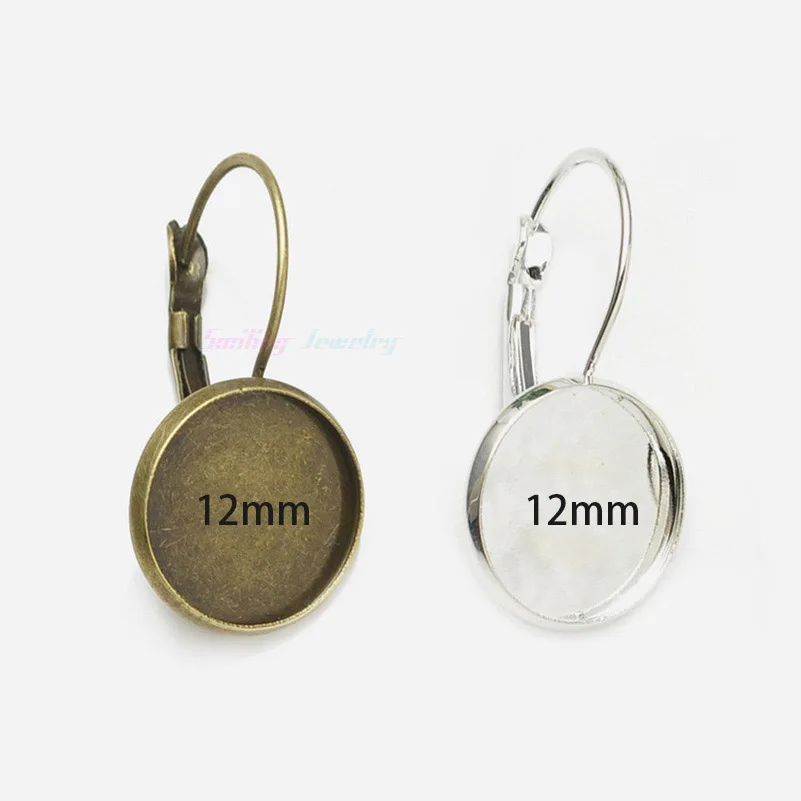 

200pcs Fit 12mm Cameo Glass Cabochon Silver Plated Bezel French Lever Blank Back Earring Base For DIY Jewelry Findings