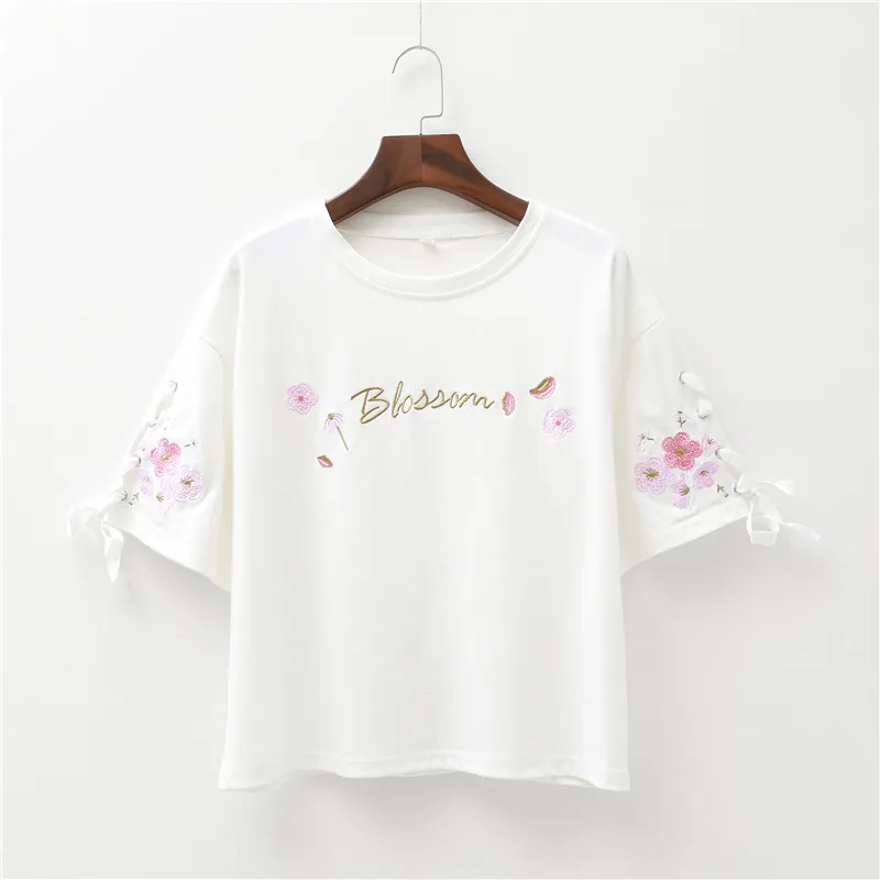 Harajuku модная женская футболка с вышитыми буквами и цветами милые забавные черно