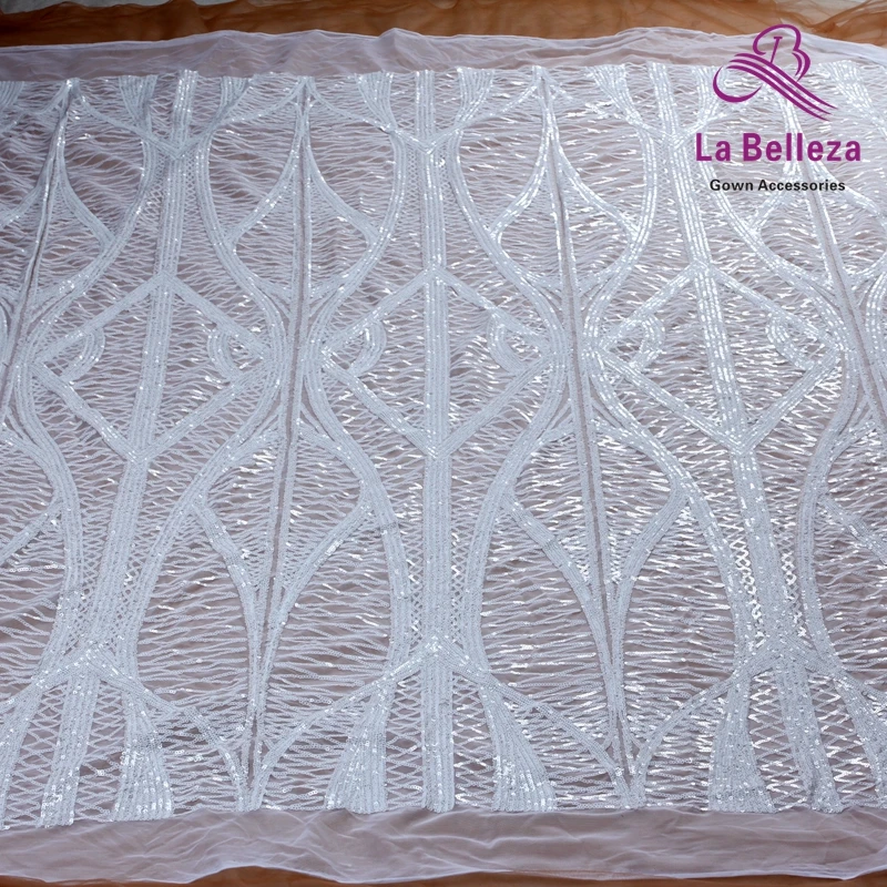 La Belleza 1 ярд белый/матовый золотой/Черный блестками на сетке вышивка кружевной ткани с блестками платье кружевной ткани