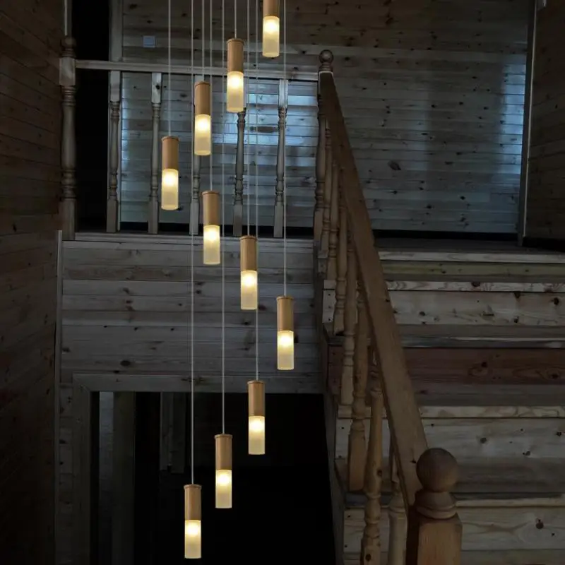 Fiyat Çatı Katı Art Deco Ahşap Merdiven Lambası Otel Salonu Uzun Spiral Led Avize Aydınlatma Modern Ahşap Merdiven Lambaları Merdiven Cilalar