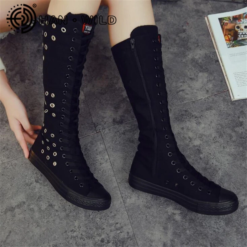Кеды женские в стиле панк повседневные дышащие кроссовки до колена плоская