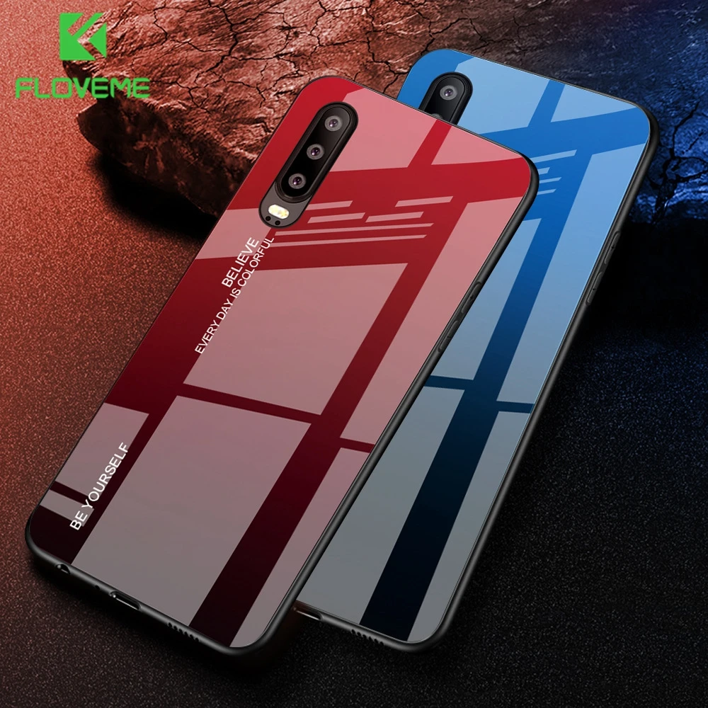 FLOVEME закаленное Стекло чехол для телефона huawei P20 Lite P30 Коврики 20 10 Pro градиент Цвет