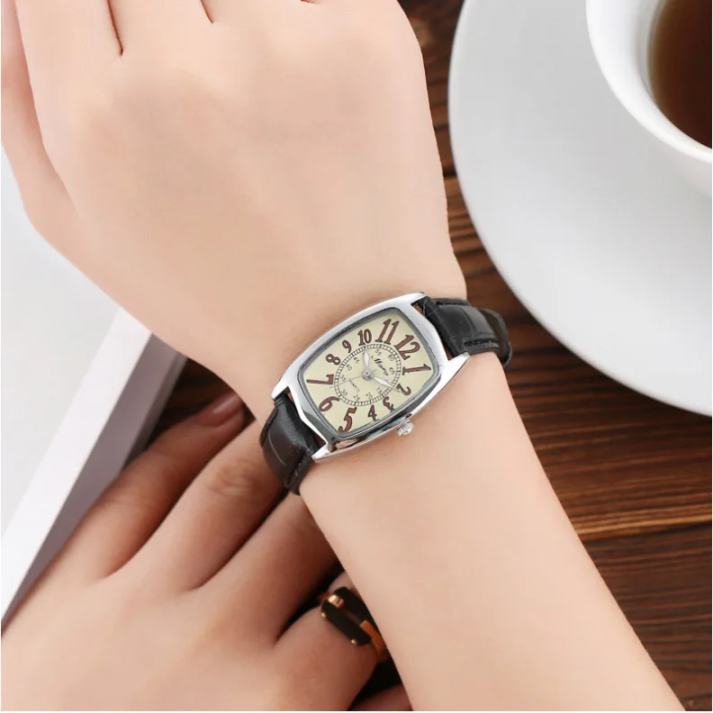 

Hot Sales Barrel shape Leather Watches Women Ladies Casual Dress Quartz Wrist Watch Relojes Mujer