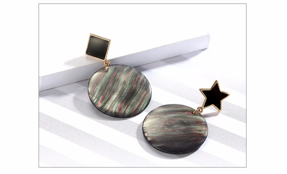 Viennois Новая Мода Круглый Sea Shell Серьги для Женщин Свет Позолоченные Черный Эмаль Звезда Мотаться Серьги Ювелирного Бренда
