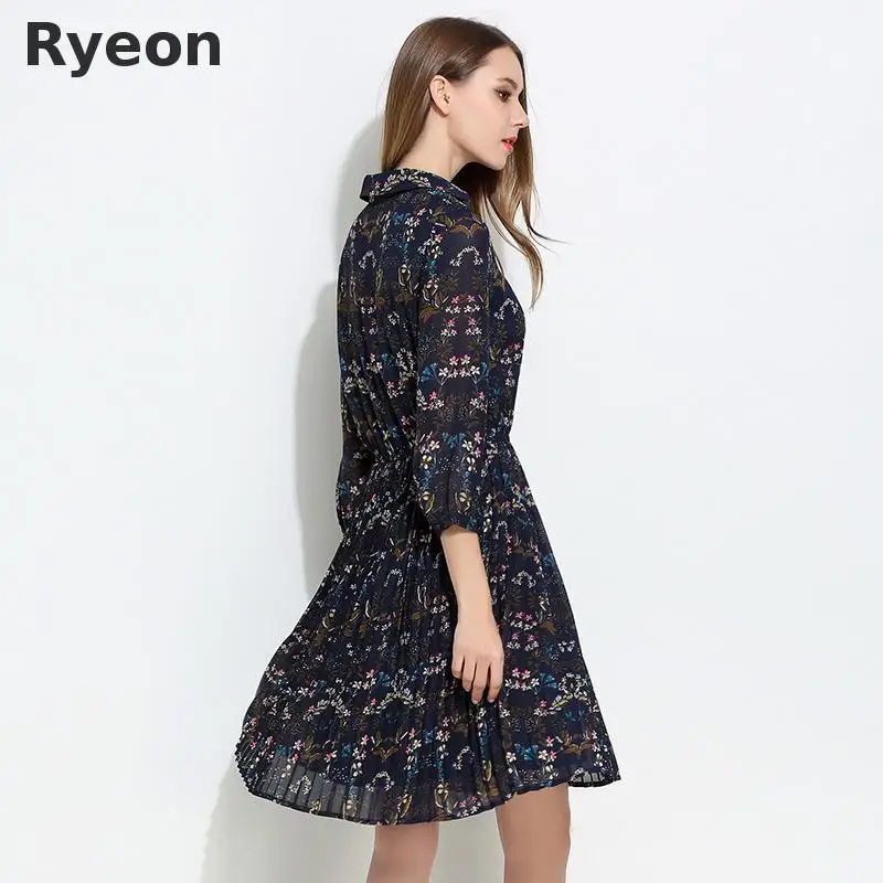 Ryeon Xl Для 5xl Богемной Печати Dress Большой Размер Цветочные Printing Three Четверти До