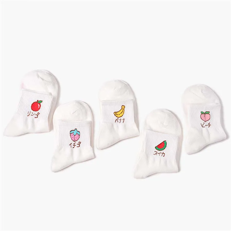 Женские Мультяшные носки с вышивкой фруктов персик клубника арбуз банан милые