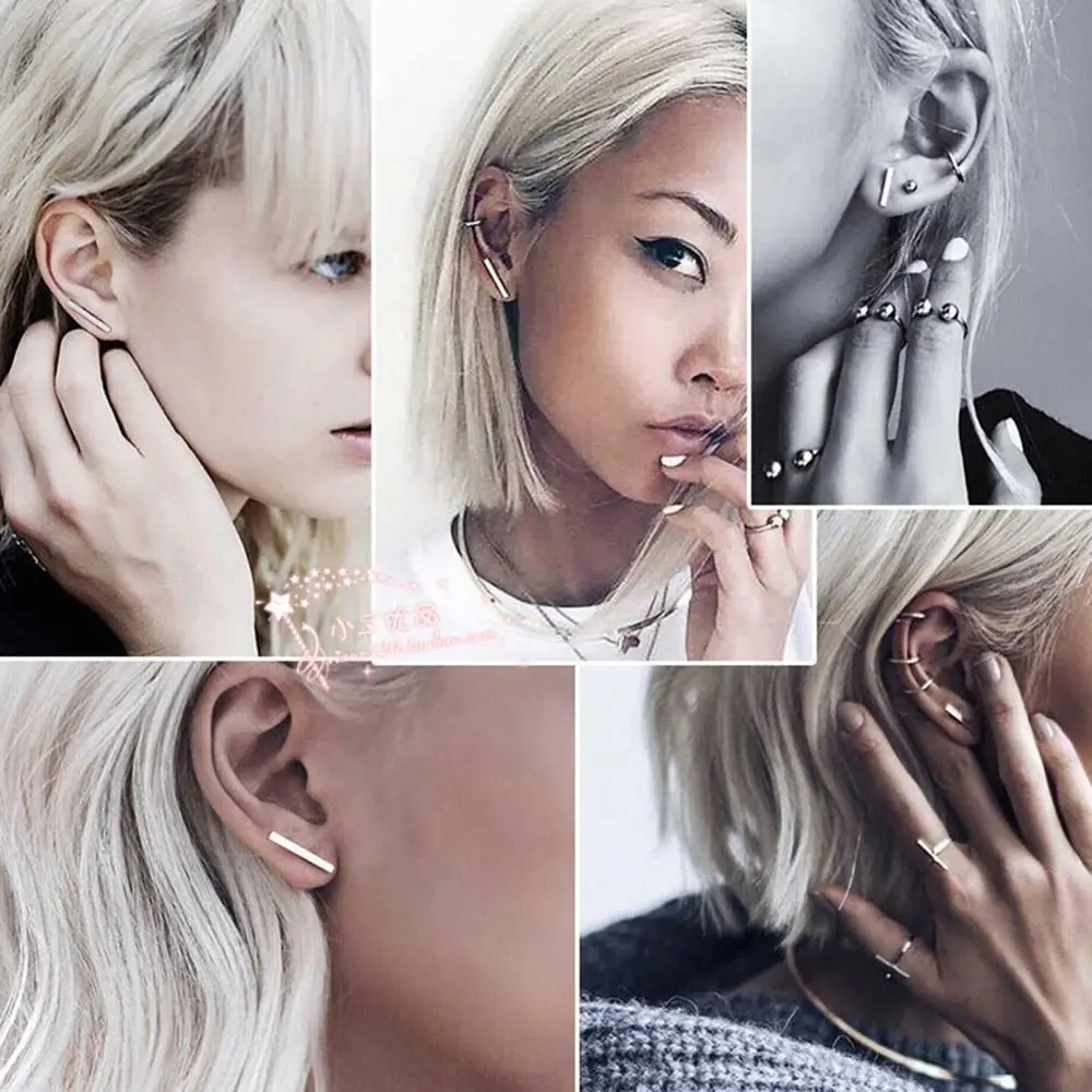 Fashion Simple Style Small Straight Stick Earrings Fresh Line Pure Silver Plated Long Slender Ear Nail Earring For women | Украшения и