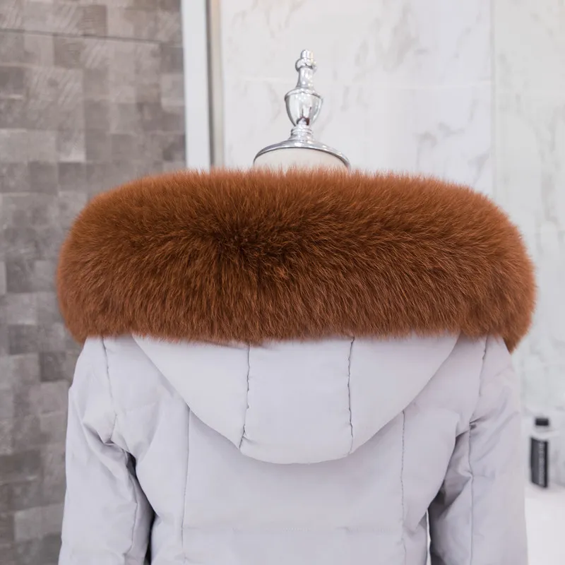 ZDFURS* натуральный Лисий меховой воротник пуховое пальто меховой капюшон, воротник с отделкой меховой лисички женские зимние - Цвет: caramel