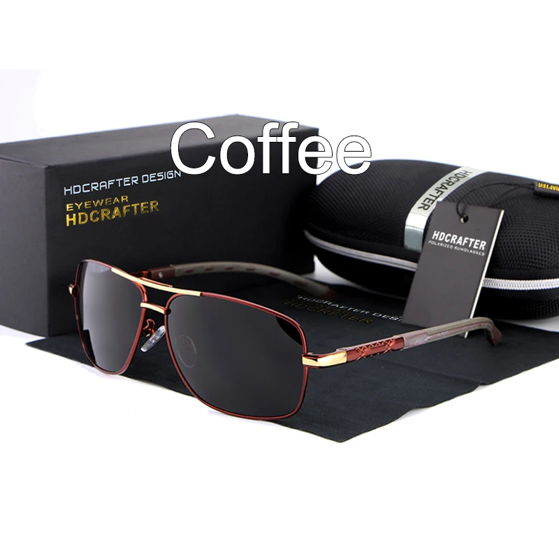 Coffee HDCRAFTER, брендовые дизайнерские солнцезащитные очки, мужские, поляризационные, для вождения, зеркальные, солнцезащитные очки для мужчин, высокое качество, oculos de sol masculino - Цвет линз: Coffee
