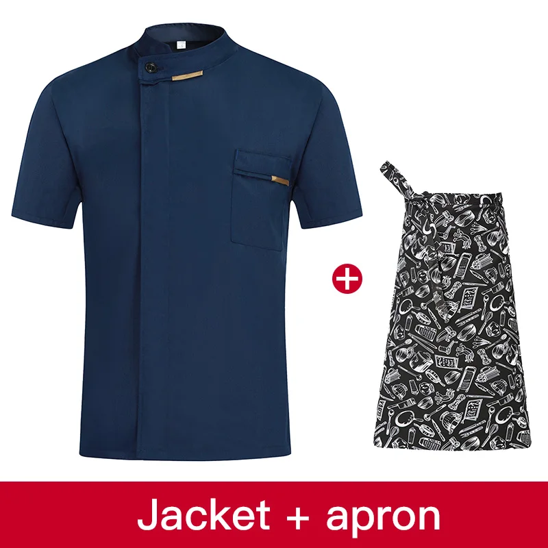 Oblique Collar Restaurant Work Uniforms Kitchen Catering Casual Soft Chef Jacket apron M-4XL summer men's professional clothing |