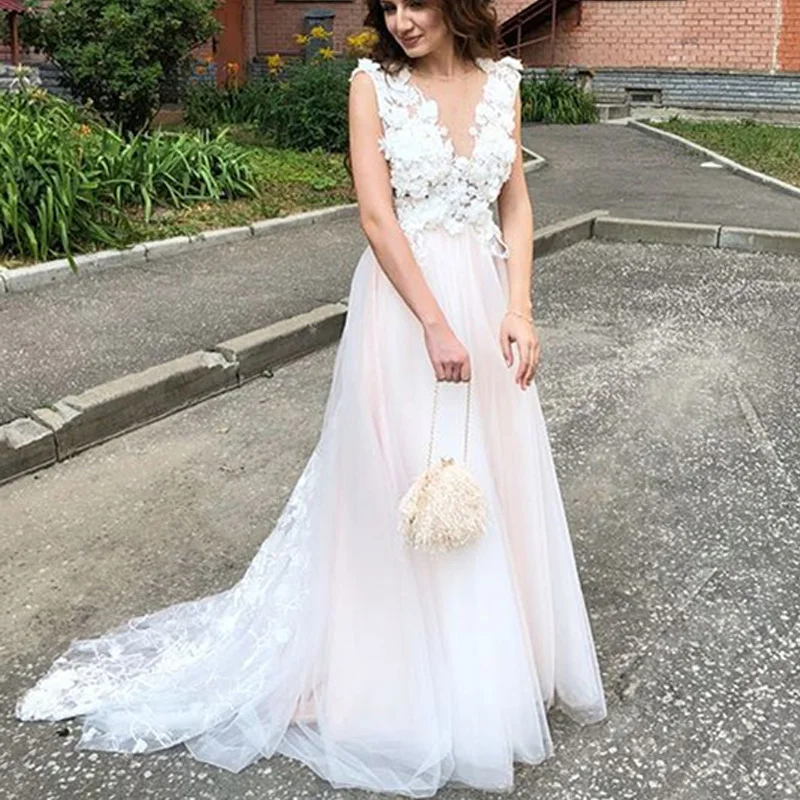 LORIE A Line Свадебные платья Пляжное 2018 Платье de soiree винтажное кружевное платье с 3D